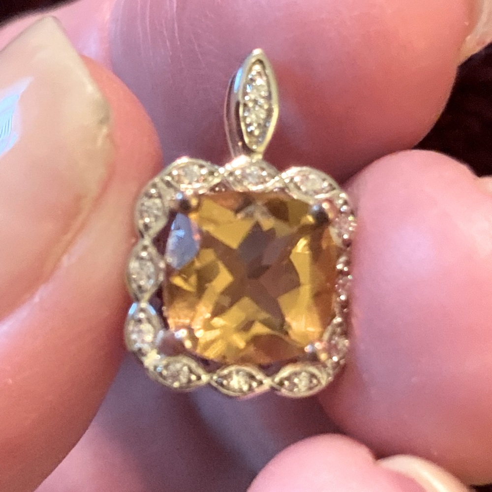 Bling jewelry sterling silver topaz and diamond pendant